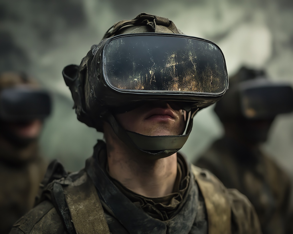 Soldier wearing VR goggles